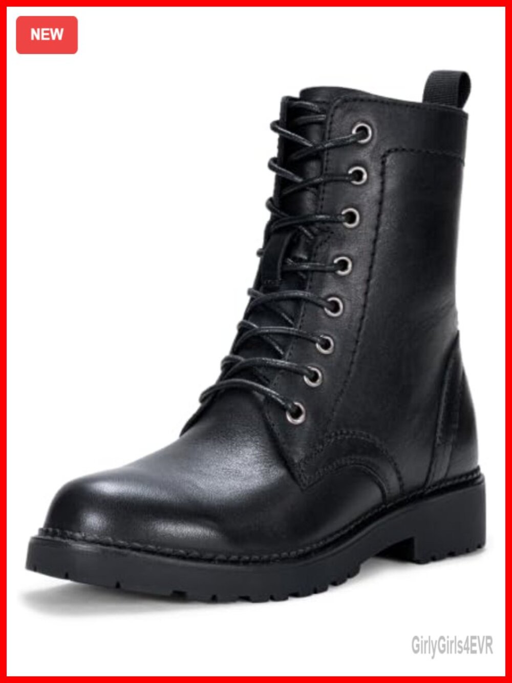 Faux Leather Lace Up Combat Ankle Boots Low Heel Moto Booties